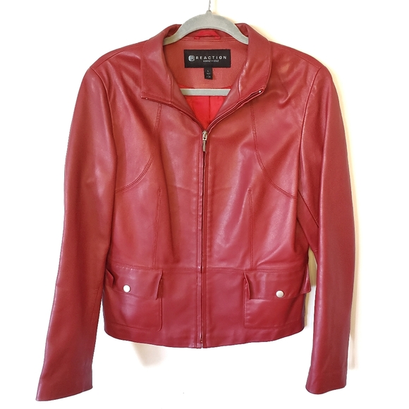 Kenneth Cole Reaction Red Leather Moto Jacket - Picture 1 of 8